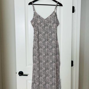 Leopard Print Spaghetti Strap High Slit Slip Midi Dress Size Small